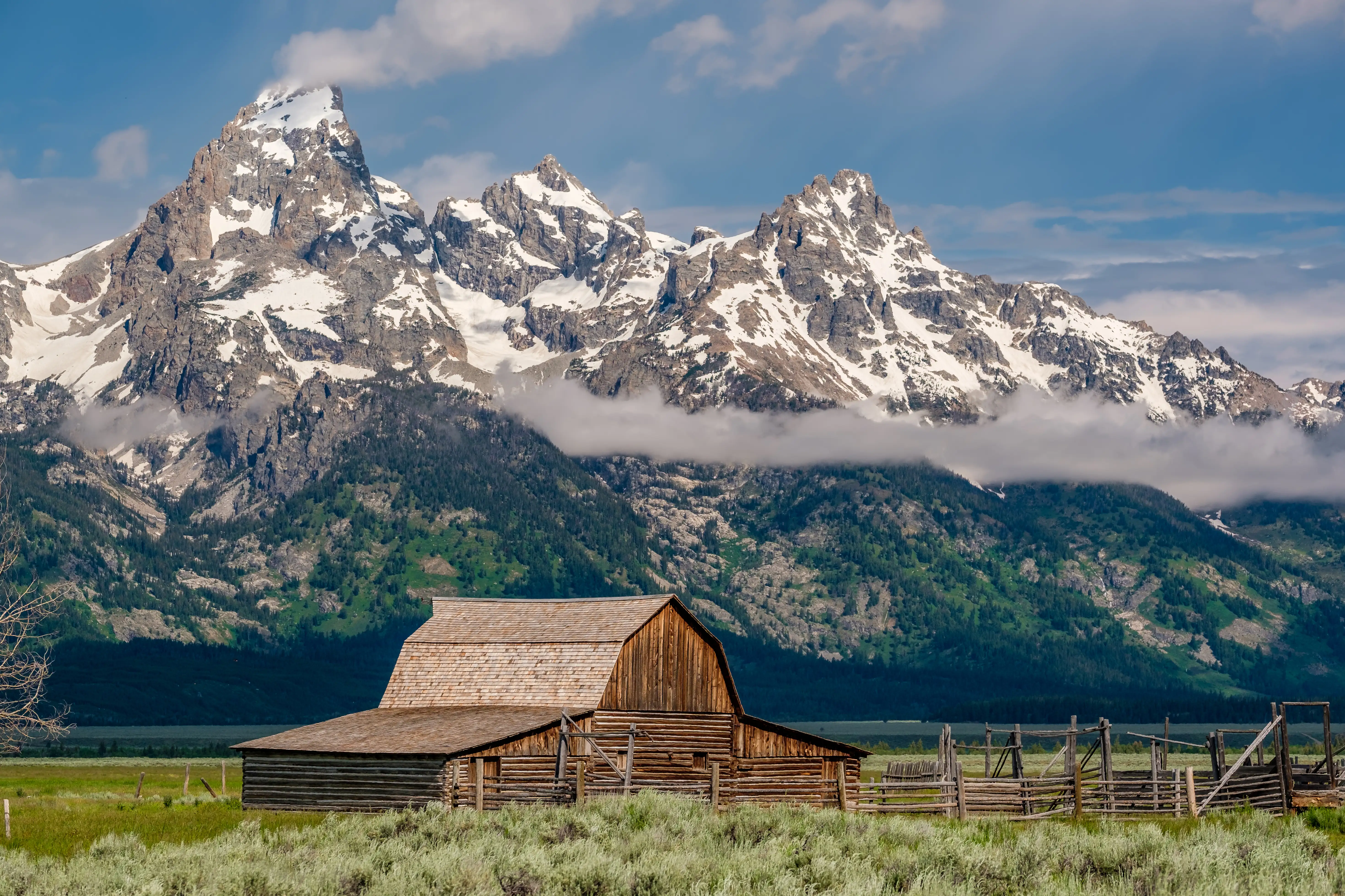 Historic barn beneath the Teton mountain range